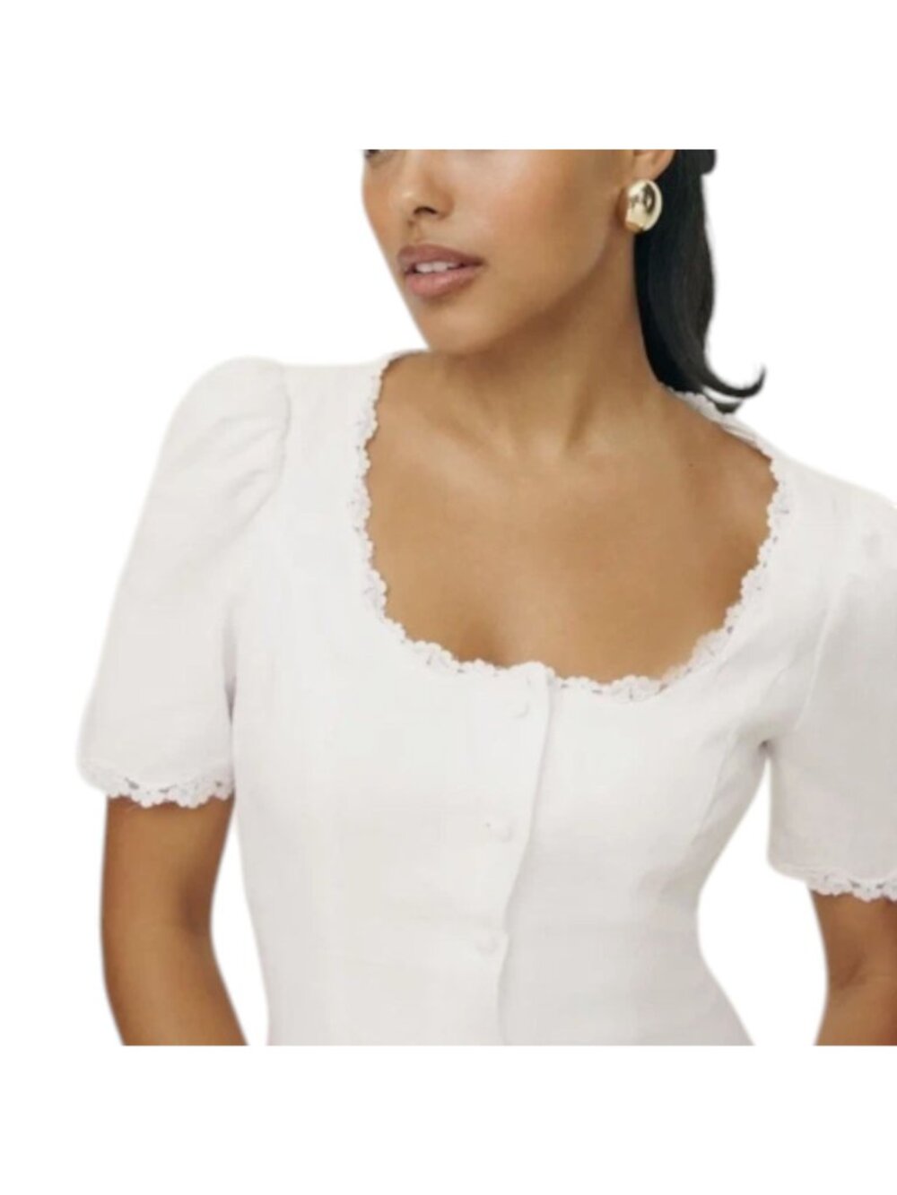 Reformation Anabella White Linen Mini Dress Size 8 Short Sleeve Fully-Lined - Picture 6 of 8